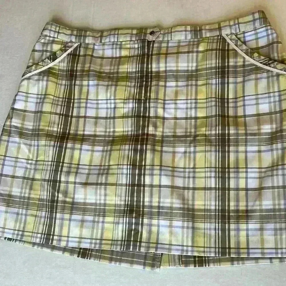Izod CoolFX Tennis Golf Skirt with under shorts yellow brown plaid size 12 skort - Picture 1 of 13